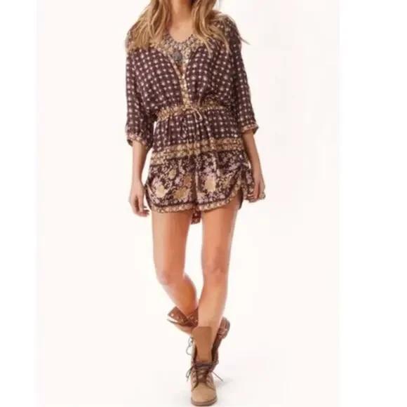 Spell | Desert Rose Boho Brown Tan Floral Playsuit Romper Small - Picture 3 of 9